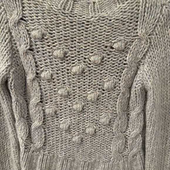Chunky Fisherman Cropped‎ Cable Knit Sweater Women Sz 42  Med Pullover Oatmeal - Picture 3 of 7